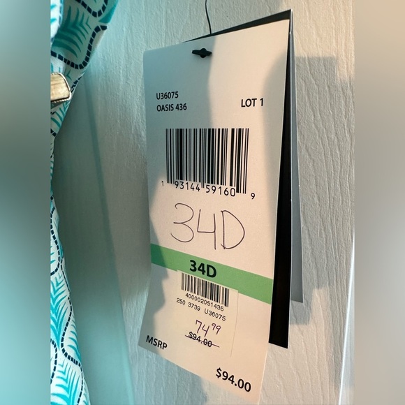 NWT COCO REEF 34D Siren Aura Ruffle Underwire Tankini Top Blue Green Geometric - Picture 15 of 15